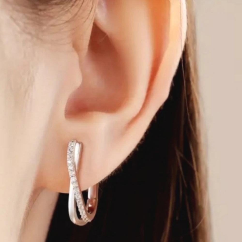 Ladies 925 Silver Diamond Hoop Earrings
